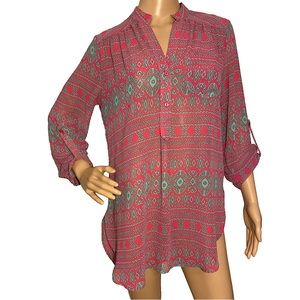 E LEIGH’S BOUTIQUE  | PINK & TURQUOISE BUTTON UP BLOUSE  SZ M